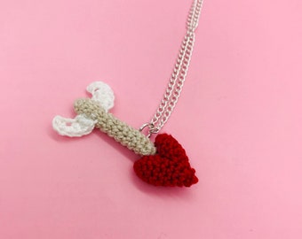 Cupid Arrow Necklace - Crochet Jewelry - Valentine's Day Love Collection - Handmade