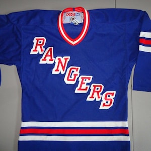 Vtg New York Rangers Sewn Hockey Blue Jersey NHL Blue CCM Youth L/XL