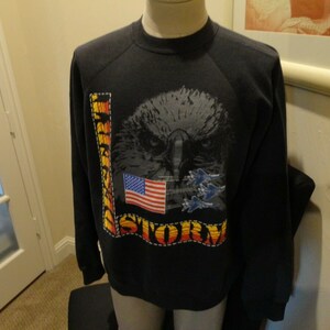 Vintage 90&#39;s Black Tultex Operation Desert Storm EAGLE Crew 50-50 Sweatshirt 2XL