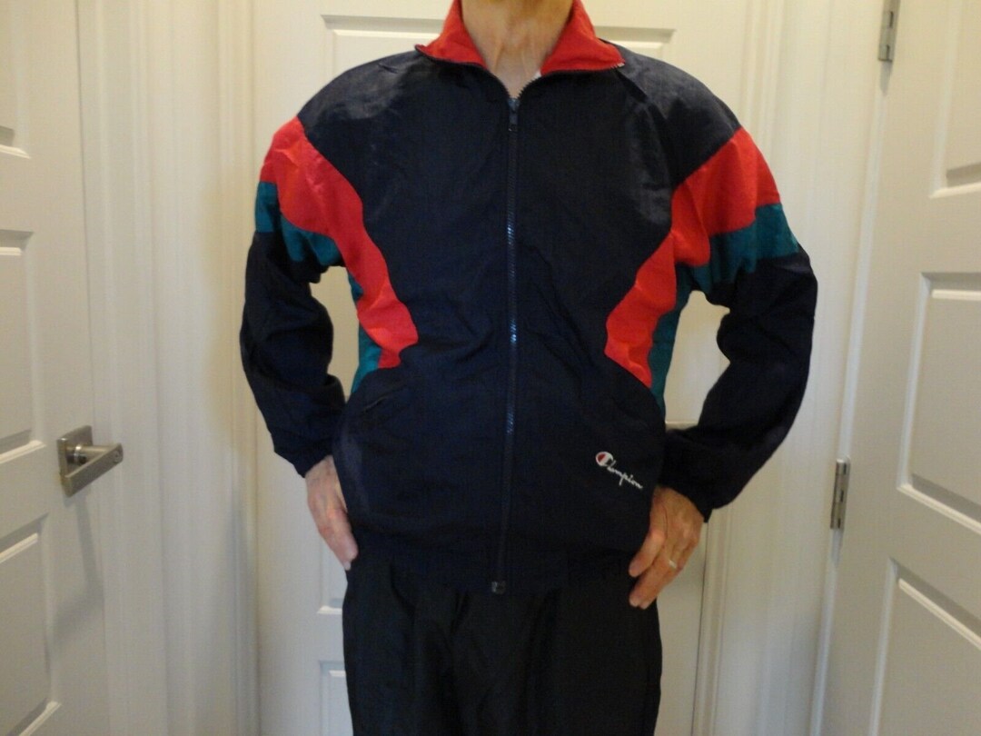 Vtg 80's Champion Men's Fitness Blue Tag Colorblock Nylon Track Jacket ...
