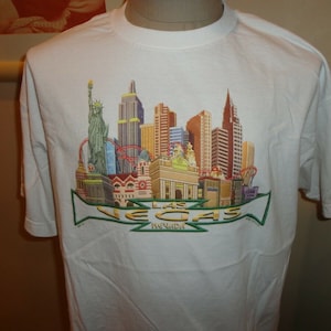 Vtg 90&#39;s White Las Vegas Nevada USA Building Skyline 50-50 t-shirt Adult XL