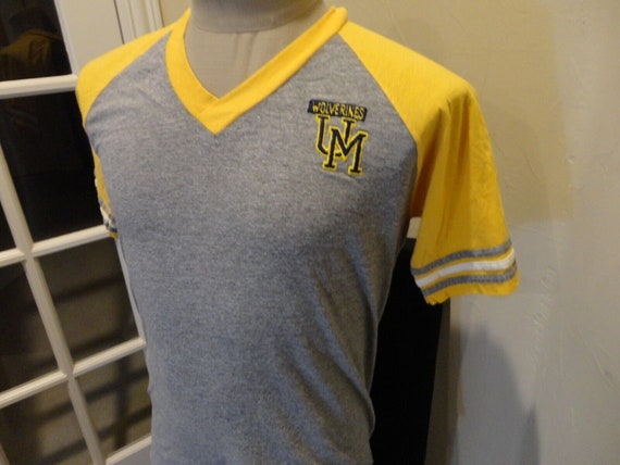 Vtg 80's Gray & Gold NCAA Michigan Wolverines V N… - image 1