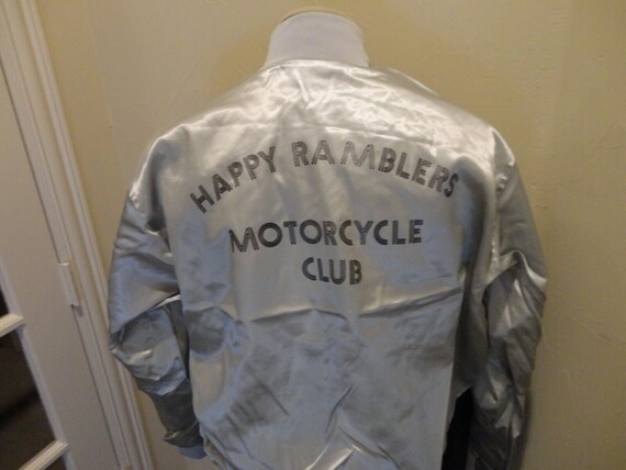 Vtg Gray SATIN Windless Happy Ramblers Motorcycle… - image 5