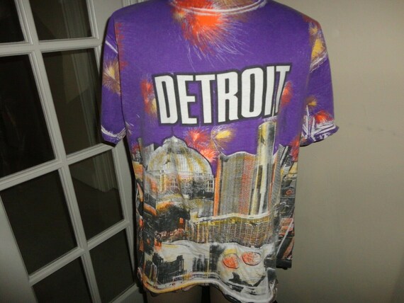 Vtg 90's All Over Print Detroit Skyline Purple Co… - image 3