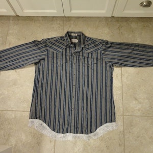 Vtg 70&#39;s H Bar C Ranchwear Western Bottom Fringe L/S Snap Shirt Adult 17 1/2 36