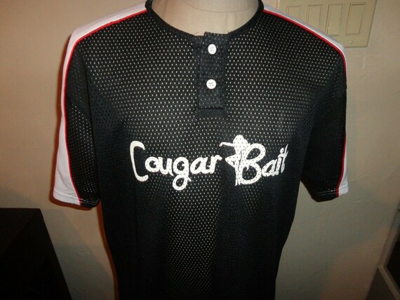 Vtg Black COUGAR BAIT 2 button Baseball Jersey Po… - image 2
