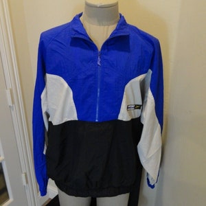 Vintage 90&#39;s Reebok Blue Black Gray COLORBLOCK 1/2 Zip Nylon Track jacket Sz L