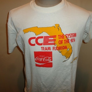 Vtg 90&#39;s White Stedman CCE Systems Team Florida Coca Cola T-shirt Adult L Usa