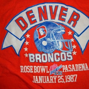 Vintage 80er Jahre Orange Bowl Denver Broncos Super Bowl 21 NFL T Shirt passt Erwachsene M