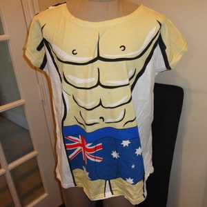Vtg White Australian Flag MUSCLE MAN Swimsuit Bikini Cover Up One Size Fits 2XL