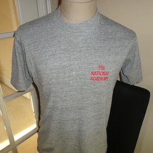 Vtg 80's Soffee Gray Rayon Tri-BLEND 44-43-13 Sewn FBI Academy T-shirt Fits Sz M