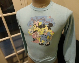 Vtg 80&#39;s Rainbow Mickey Minnie Mouse My Favorite Beau 50-50 Sweatshirt Fit Yth M