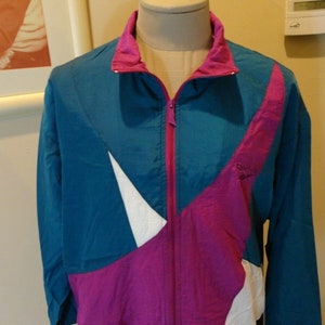 Vtg 90er Lila Teal Weiß Colorblock Reebok Nylon Track Jacke Erwachsene XL Schön