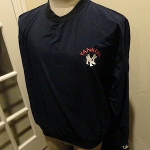 Vtg 90s New York Yankees MLB Baseball Pullover Nylon Sewn Jacket Size L Champion