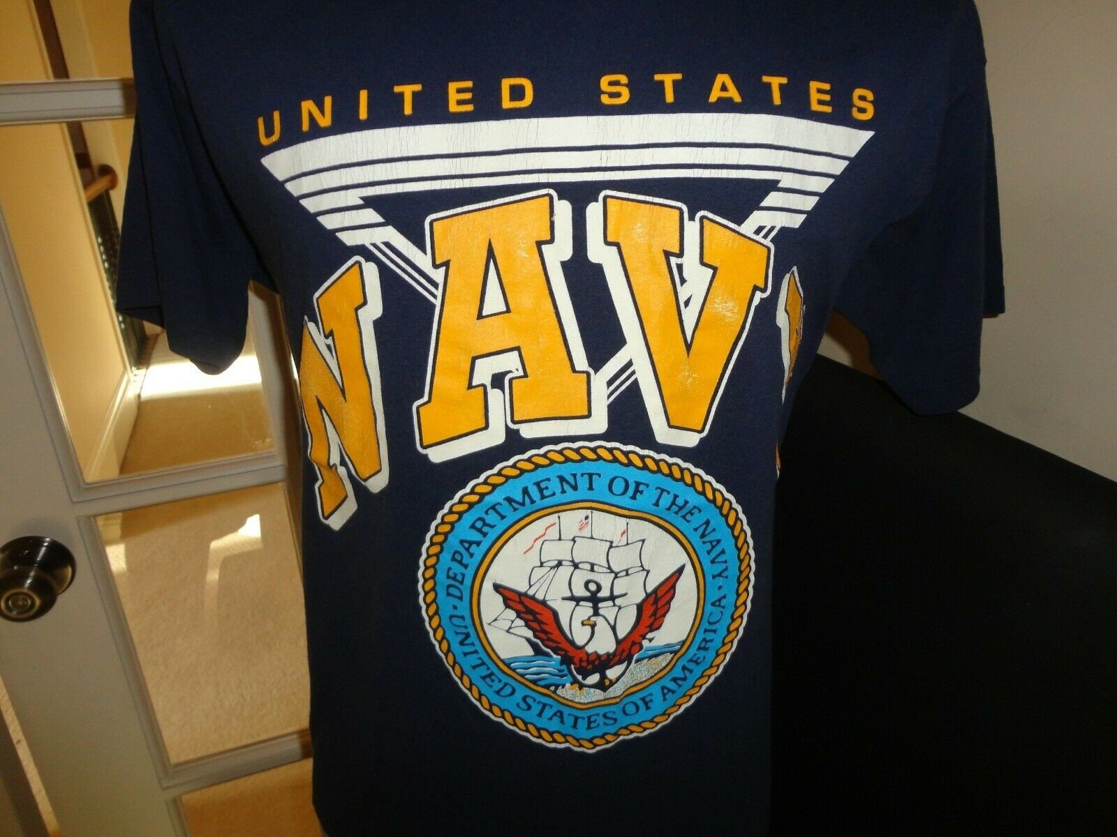 Vtg 90's Signal Blue United States NAVY BIG Seal  50-50 T-shirt Fits Adult M