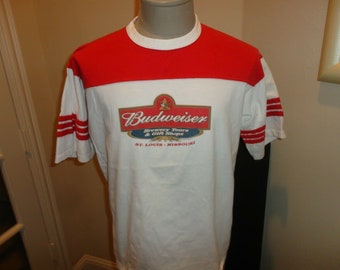 Vintage 2002 Alore White & Red Budweiser Brewery Tours Jersey Shirt Adult L Usa