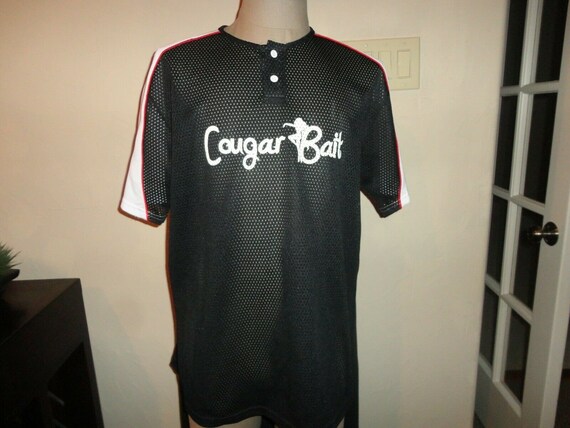 Vtg Black COUGAR BAIT 2 button Baseball Jersey Po… - image 6