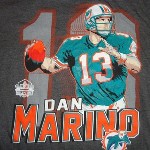 Vtg Gray Miami Dolphins #13 Dan Marino NFL Football 50-50 Hall of Fame TShirt XL
