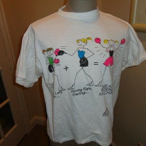 Vtg 90&#39;s White Womens Mean Boxing Machine Cotton Gym T-shirt Fits Womens XL Nice