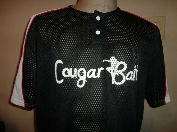 Vtg Black COUGAR BAIT 2 button Baseball Jersey Po… - image 1