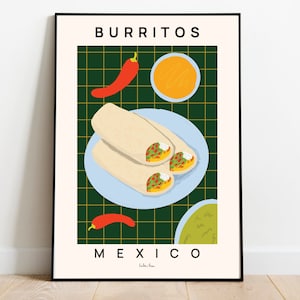 Mexican Burrito art print, Food print, Mexico food art, Kitchen wall art, Burritos poster, Modern kitchen decor, Chef gift, Housewarming