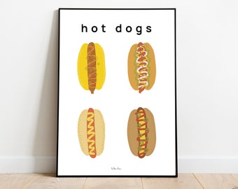 Hot dog poster, Kitchen art print, Dining room wall art, Mid Century Modern Poster, Housewarming gift kitchen, Fast food art,