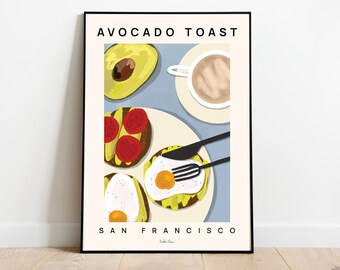 Avocado Toast Art Print, Egg on Toast, Kitchen Breakfast Poster