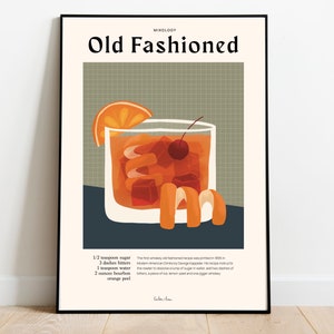 Old Fashioned Poster, Whisky Art Print, Cocktails Poster, Bar Art, Cocktails Poster, Cocktailrezepte Druck, Cocktailrezept Dekor
