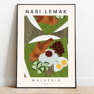 Nasi Lemak Poster, Lebensmittel Kunstdruck, Malaysia Food Art, Küchenwandkunst, Asiatisches Essen Poster, Malaysischer Nasi Lemak Kunstdruck, Malaysia Food Art