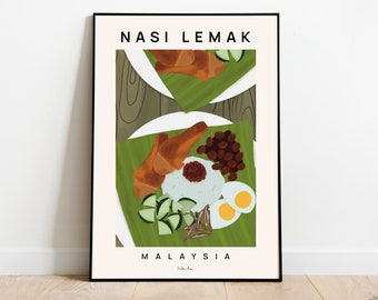 Nasi Lemak poster, Food art print, Malaysia food art, Kitchen wall art, Asian food poster, Malaysian nasi lemak art print, Malaysia food art