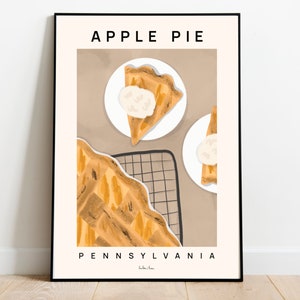 Poster di torta di mele, stampa artistica di cibo, decorazioni per il Ringraziamento, arte murale di torte, pittura di cibo da cucina, arte murale autunnale, arte murale di torta di mele