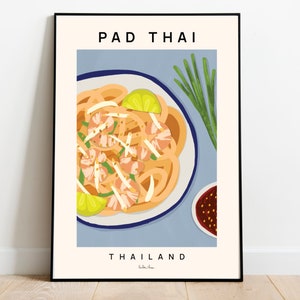 Pad Thai poster, Food art print, Kitchen wall art, Thai food print, Pad thai recipe poster