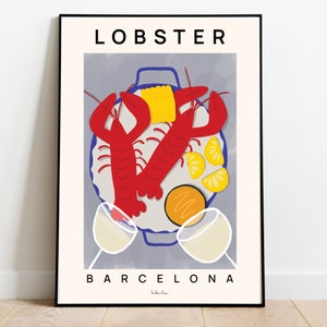 Lobster Poster, Lobster art print, Kitchen poster print, Lobster painting, Seafood art print, Foodie gift, Housewarming gift