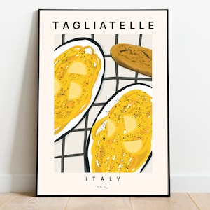Tagliatelle poster, pasta art print, spaghetti poster, food poster, spaghetti farfalle fusilli, Italy art print, kitchen wall art, Chef art