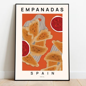 Empanadas Poster, Food Print, Empanada Rezept Print, Spanisches Essen Kunstwerk, Großes Küchen Wandbild, Spanien Reiseplakat, Food Illustration