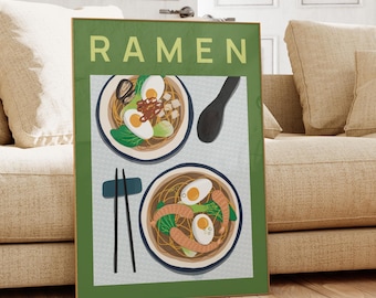 Ramen Art Print, Japanese Food Illustration, Kitchen Decor