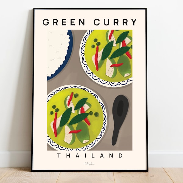 Green curry Thailand art print, Food poster, Kitchen wall art, Asian food artwork, Kitchen decor, Housewarming Food lover gift, Large art