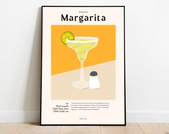Margarita Cocktail Art Print, Home Bar Decor