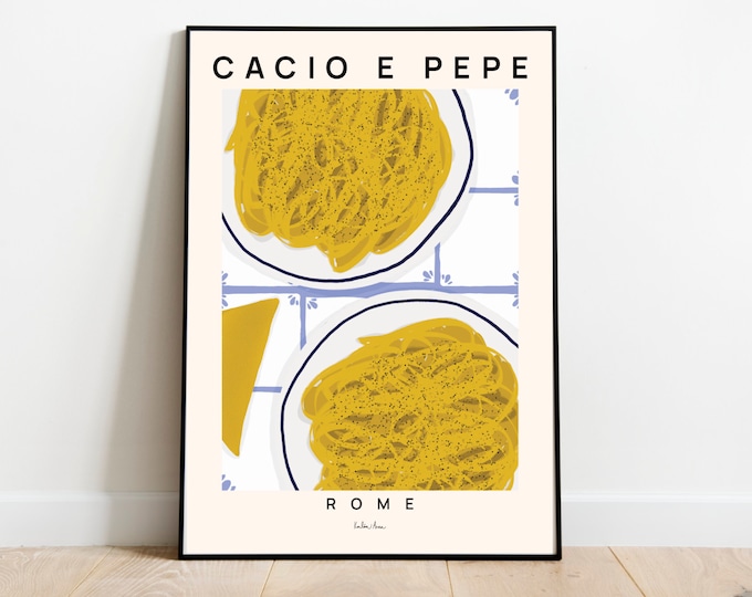 Cacio E Pepe pasta poster, Pasta food print, Italiy food poster, Kitchen wall art, pasta lover poster, Traditional Italian Food, Foodie Gift