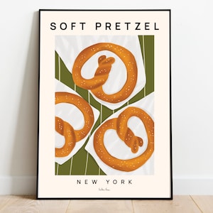 Soft Pretzel Poster, Food art print, Kitchen poster, Food wall art, New York poster, Trendy posters, Aesthetic wall art, Housewarming gift