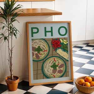 Pho poster, Vietnamese food art print, Vietnam cuisine, Asian food art, Pho illustration, Soup recipe art, Vietnam poster, Recipe art