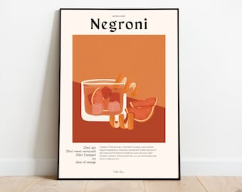 Negroni Cocktail Art Print, Bar Cart Decor