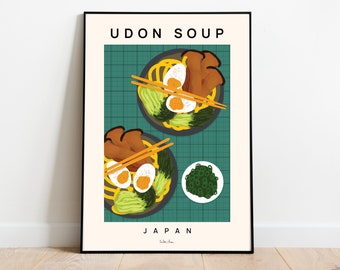 Cartel de sopa de udon, Impresión de arte de comida, Arte de fideos de udon, Cartel de comida japonesa, Regalo de inauguración de la casa, Decoración de cocina, Impresión de sopa de udon, Comida japonesa