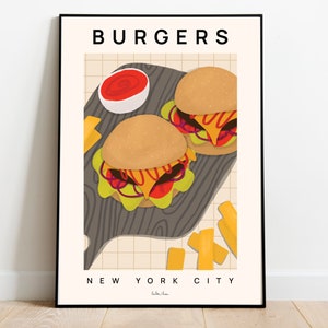 Burgers poster, Food art print, Fast food poster, Vegan burgers wall art, Burger art print, Burgers and fries artwork