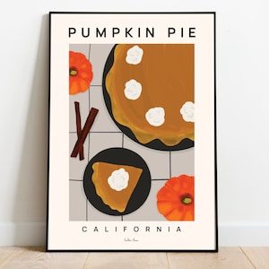 Poster di torta di zucca, Arte di torta di zucca, Arte culinaria, Stampa artistica del Ringraziamento, Arte murale della cucina, Arredamento autunnale per la casa, Cibo americano, Arredamento autunnale, Autunno