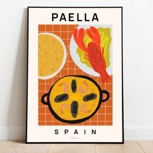 Paella Print, Seafood art, Spanish food poster, Kitchen Art Print, Food art print, Modern Century Print, Housewarming gift, Spain art