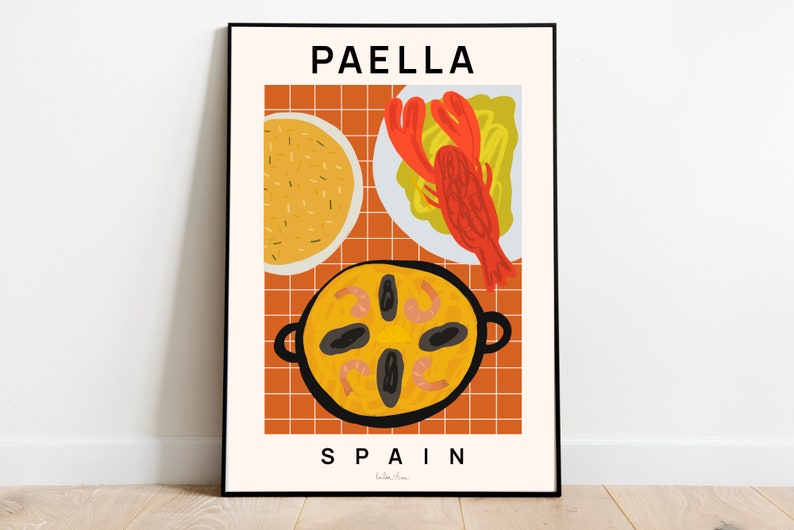 Paella Seafood Art Print, Spanish Kitchen Decor image 1