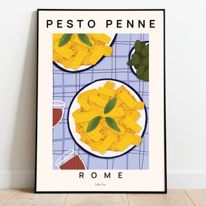 Pesto pasta art print, Pesto penne poster, Pesto wall art, Italian food wall art, Modern kitchen decor, Italian cuisine art, Pesto print