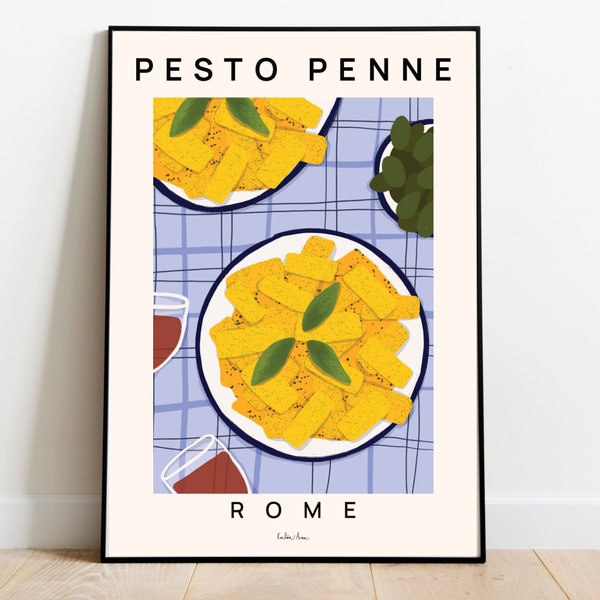 Pesto Pasta Kunstdruck, Pesto Penne Poster, Pesto Wandkunst, Italienische Küche Wandkunst, Moderne Küche Dekor, Italienische Küche Kunst, Pesto Druck