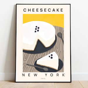 Cheesecake poster, Food art print, New York cheesecake, Cafe art, Dessert poster, Restaurant art print, Cake poster, Kitchen wall art